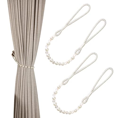 Image of Pair Of Acrylic Pearl Curtain Tie Backs Curtain Tied Rope Decoration (Beige)