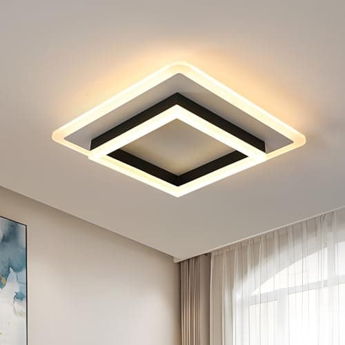 Image of DELIPOP Modern LED Ceiling Light, 30W 3375LM Square Black Ceiling Lights fixtures LED, Warm White 3000K, Semi Flush Ceiling Lighting for Bedroom Living Room Hallway Office Kitchen Balcony