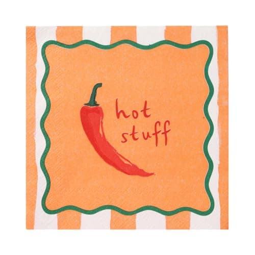 Image of Talking Tables 20 x Paper Cocktail Napkins, Chilli Patterned Serviettes, Disposable, 25 x 25 cm, Fiesta Tableware for Taco Nights, BBQs, Christmas & Halloween
