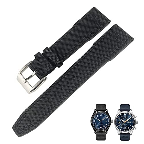 Image of XIRIXX 21mm 20mm Nylon Calfskin Black Blue Green Watch strap Fit for IWC IW377714 MARK18 PILOT STOP GUN Leather Watchbands(Black pin,20mm black clasp)