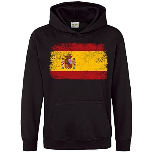 Image of Purple Print House Spain Flag Kids Hoodie, Spain World Football Gifts for Boys and Girls, Spanish Soccer Supporters Cup Hooded Top 2022, 9-11 Years, Black