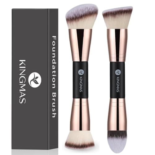 Image of KINGMAS Foundation Brushes, 2Pcs Premium Bronzer Brush Double Ended Contour Makeup Brushes for Buffing Liquid, Cream, Powder, Blending Face Makeup