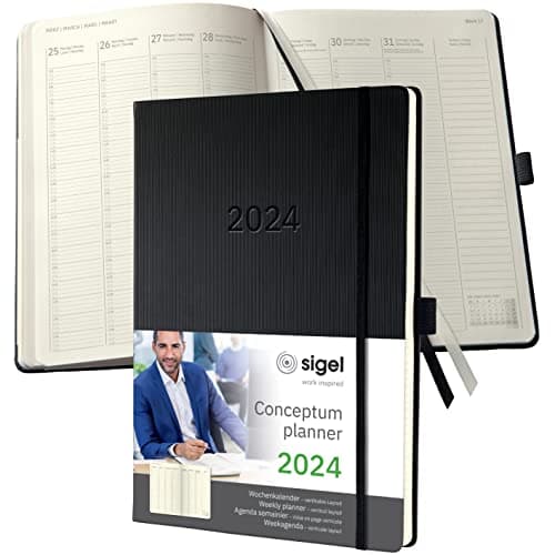 Image of SIGEL C2418 Conceptum Weekly planner 2024, vertical layout, A4+, Black, hardcover, 2 pages equal to 1 week, 192 pages