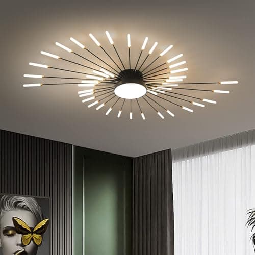 Image of minifair Modern LED Ceiling Light,42+1 Heads Semi Flush Mount Black Chandeliers Ceiling Lighting for Bedroom Living Room Kitchen Dining Room Restaurant