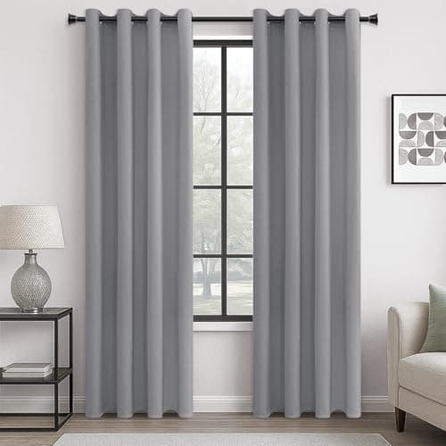 Image of MRTREES Grey Blackout Eyelet Curtains 84 Drop, Thermal Curtains for Bedroom Living Room, 2 Panels 66x84 Inch 168x214 CM Light Grey