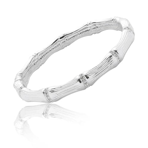 Image of equilibrium Bamboo Sparkle Silver Plated Bangle, Cubic Zirconia Embellished Hinged Bracelet with Gift Box