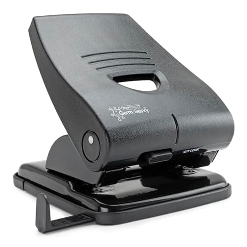 Image of Rapesco PF835PB2 Germ-Savvy Antibacterial, Heavy Duty 835-P 2-Hole Punch, 40 Sheet Capacity, Black