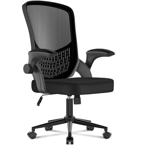 Image of naspaluro Computer Desk Chair with Flip-up Armrests/3D Lumbar Support/Metal Claws, Swivel Mesh Ergonomic Office Chairs, Comfy Mid-Back Study Home Office Chairs, Small Heavy Duty Black Work PC Chairs