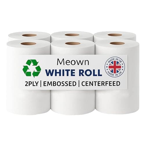 Image of Meown White Roll, Pack of 6 Premium Centrefeed Rolls, Durable & Versatile 2-Ply Tissue, Ultimate Cleaning Solution for Home & Office