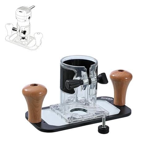 Image of KATSU Tools Trimmer Base Plate, Aluminum Alloy, Woodworking Plastic Plunge Base with Rubber, Wooden Handle, for Electric or Cordless Hand Wood Trimmer Routers