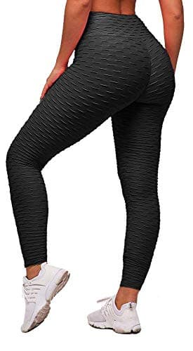 Image of Memoryee Women's Honeycomb Waffle Leggings Ruched Butt Lift High Waisted Chic Sport Tummy Control Plus Size Workout Gym Yoga Stretchy Pants/Black/XXL