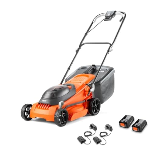 Image of Flymo 36V EasiStore 380R Cordless Lawnmower Kit – x2 18V Power For All Battery and Charger included, 38cm Cutting Width, Striped Lawn Finish, Close Edge Cutting, 45L Grass Box, Lightweight