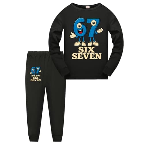 Image of Yaokilyly Boys Girls 67 Meme Kids Clothing Sets Six Seven Shirt and Pants (Black,5 Years)