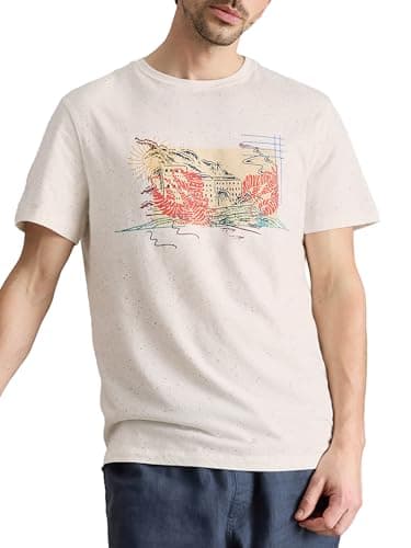 Image of White Stuff Men's Abersoch Short Sleeve T-Shirt - Graphic Print, Crew Neck, Regular Fit - White PR - Size L REG