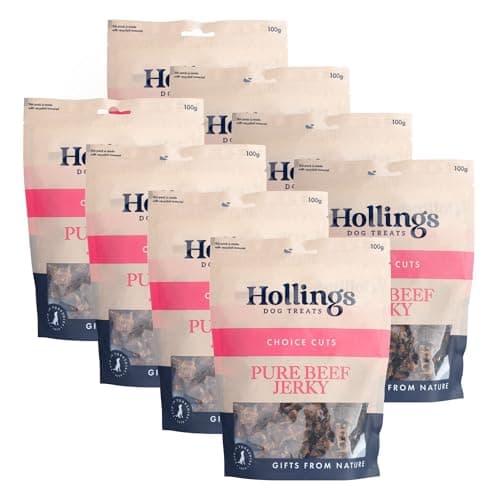 Image of Hollings Pure Beef Jerky Dog Treats, 100% Natural Air Dried Long Lasting Chews for Adult Dogs, Grain Free, High in Protein & Low in Fat (100g)