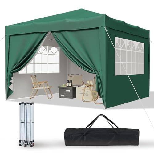 Image of Aoxun Pop Up Gazebo with Sides 3m x 3m, Metal Frame Shelter Tent for Outdoor Garden Party, with Mesh Windows & Carry Bag,Green