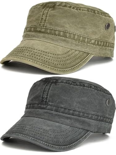 Image of BABAHU Washed Cotton Military Caps Cadet Army Caps Unique Design (UK, Alpha, One Size, Y-Black+Army Green)