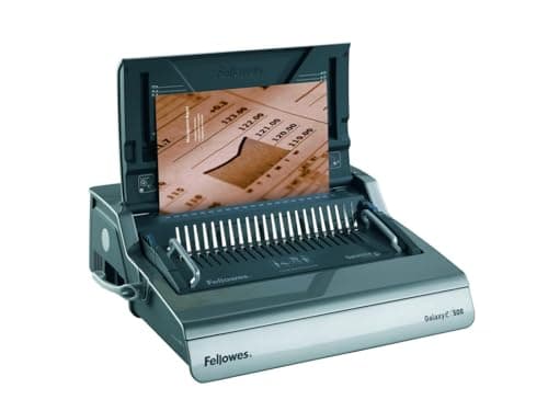 Image of Fellowes Galaxy-E Binding Machine for Large Offices - 21-Hole, 500 Sheet Electric Paper Punch Comb Binder Machine with Starter Kit 20 Comb Bindings - Ideal for Large Office Use - Black/Silver
