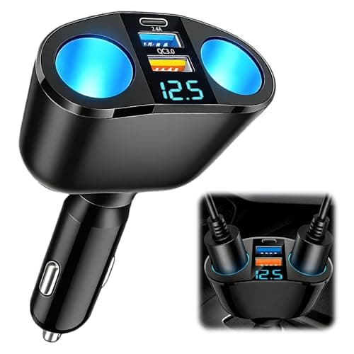 Image of 120W Car Cigarette Lighter Adapter, Dual USB QC3.0 & PD 12V/24V Multi Socket Car USB Charger Splitter Double Cigarette Lighter with LED Voltmeter Fast Charging for Phones GPS Dashcam Vehicle Devices