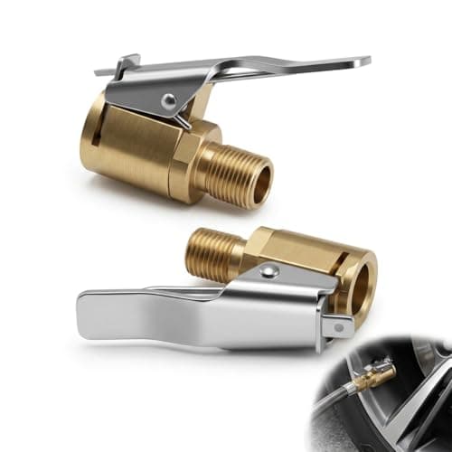 Image of 2PCS Tyre Inflator Adaptor 8mm Brass Tyre Valve Air Pump Clip, Brass Air Chuck Adapter with Clip, Thread Valve Connector Clamp Open End Tool for Car Truck Motorcycle Bicycle Inflator Hose