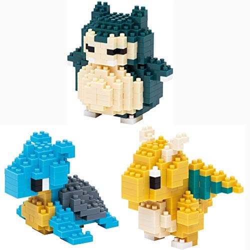 Image of nanoblock - 3 Sets Bundle - Laplace, Dragonite (Kairyu) and Snorlax (Kabigon) - Adjustable Pokemon Characters (Japan Import)