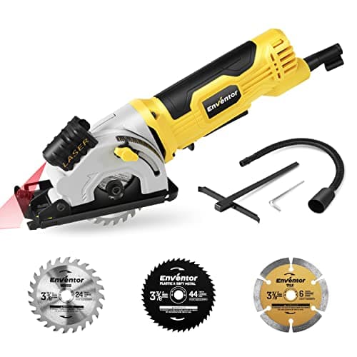 Image of Enventor Mini Circular Saw, 580W 4000RPM Compact Electric Circular Saws with 3 Blades(85mm), Laser Guide, Scale Ruler, Pure Copper Motor Mini Saw for Wood, Soft Metal, Tile, Plastic Corded
