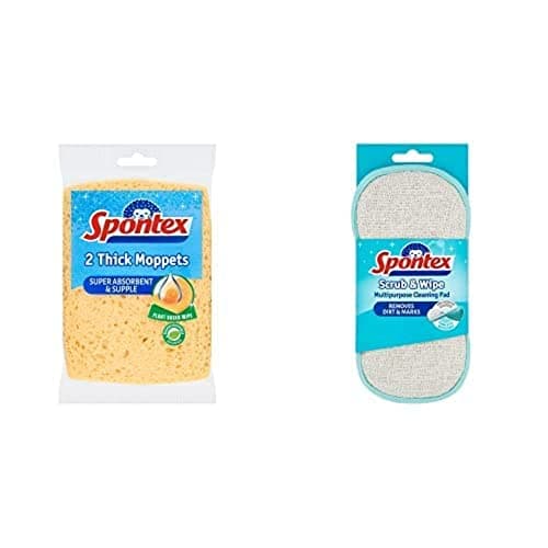 Image of Spontex Hygienic Thick Moppets (Pack of 2) + Spontex Scrub & Wipe Multipurpose Cleaning Pad