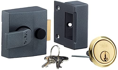 Image of Yale P-85-DMG-PB-40 Deadlocking Nightlatch, Dark Metallic Finish/Brass Cylinder, 40 mm Backset, High Security, with Automatic Deadlock