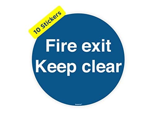 Image of Pack of 10 Fire Exit Keep Clear Stickers (200 x 200mm) Fire Exit Keep Clear Signs Self Adhesive Waterproof Stickers