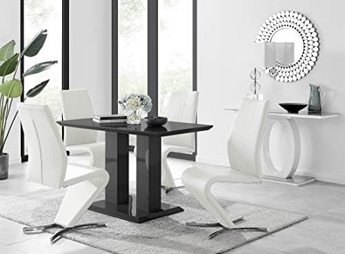 Image of Furniturebox UK Imperia Modern Black High Gloss Dining Table And 4 Luxury Willow Dining Chairs Set (Dining Table + 4 White Willow Chairs)