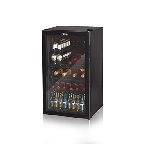 Image of Swan 80L Glass Fronted Under Counter Beer and Drinks Fridge, 3 Shelves, Interior Light, Adjustable Thermostat, Reversible Door and Adjustable Feet, E Energy Rated, Black, SR12030BN