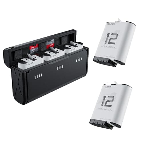 Image of TELESIN 2 Pack Enduro Battery and 3-Slot Battery Charger for Go Pro Hero 12 11 10 9, Battery Low Temperature Suitable, Pocket Size Charger, Fast Charging, with 2 TF Card Storage, Accessories
