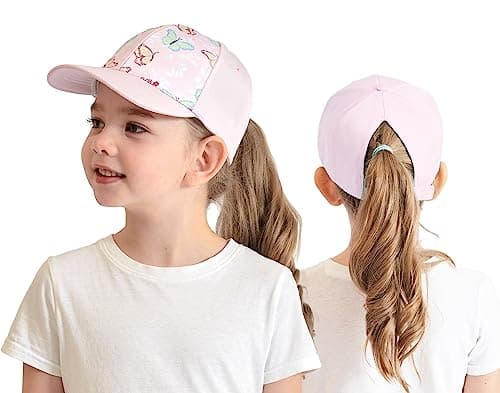 Image of Cysocool Kids Ponytail Baseball Cap 3-8 Years Girls Butterfly Trucker Hat Anti UV Tennis Golf Visor Cap Child Summer Sun Protection Hat Peaked Snapback Cap Sports Running Cap Beach Cool Sun Hat