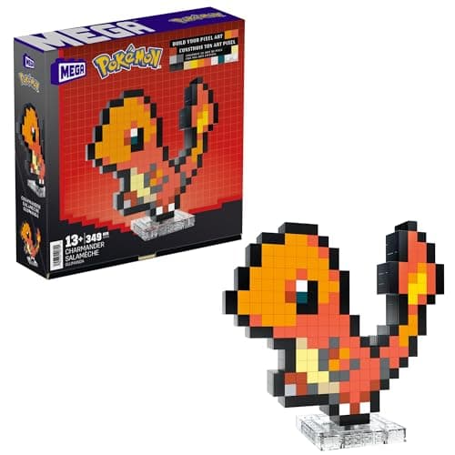 Image of MEGA Pokémon Action Figure Building Set, Charmander with 349 Pieces and Pixel Retro Style, for Table or Wall Decor, Build & Display Toy for Collectors, HTH76