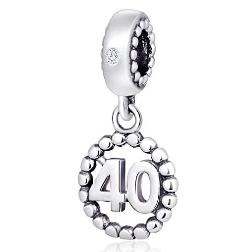 Image of Number Bracelet Charms - 925 Sterling Silver Pendants/Beads Fit Pandora Charm Bracelets, Necklace, and European Snake Chain, Dangling/Dangle Charm for Birthday.(Number 40)