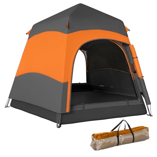 Image of Outsunny Double Layer Instant Pop Up Tent with Rainfly, Hexagon 4 Man Dome Tent, Portable Camping Shelter with Sewn-in Groundsheet and Carry Bag, for Festival Backpacking Road Trips, Orange