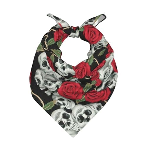 Image of DUWAA Skull And Red Rose Print Novelty Satin Bandanas, Handkerchief Versatile Neck Scarf And Headband For All Occasions