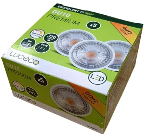 Image of Dim2Warm GU10 LED Light Bulbs WarmGlow, Dimmable Spotlight Lightbulbs 5w - 50w Halogen Replacement 370Lm Warm White Lamps for Light Switches, LED Dimmers, Downlights, by luceco BG - Pack of 5
