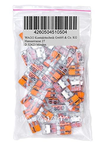 Image of WAGO 50 Pieces 221-412 Connection Terminal 2 Wires with Lever 0,2-4 qmm Small Design, Transparent, Plastic
