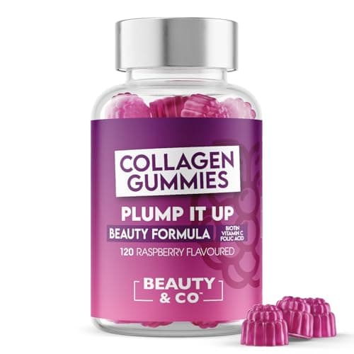 Image of Collagen Gummies - Plump it up Raspberry-120 High Strenght Marine Collagen Gummies 500mg per Serving with Biotin, Vitamin C & Folic Acid from Beauty & Co. (120)