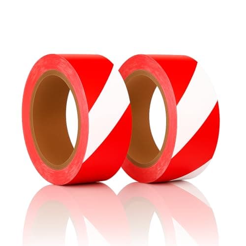 Image of Reactive Brands Hazard Tape Red and White – 50mm x 33m Strong Adhesive Warning & Caution Tape – Durable Floor Marking Tape for Safety Zones, Warehouses, Construction Sites, and Work Areas (2 ROLLS)