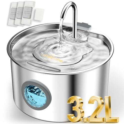 Image of 3.2L Cat Water Fountain for Drinking with 3 Filters Cat Water Fountain Stainless Steel Ultra Quiet Pet Water Fountain Automatic Water Dispenser for Cats Dogs Visible Water Level