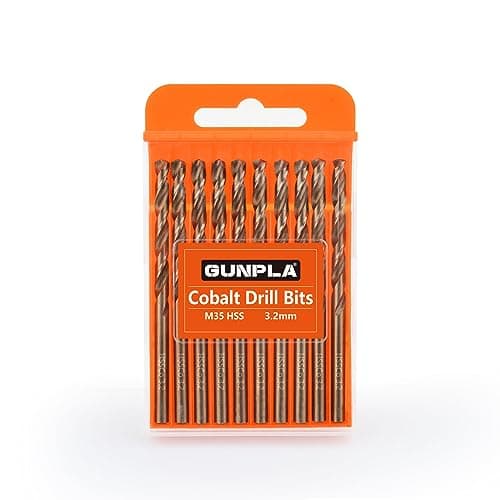 Image of Gunpla Cobalt Drill Bits 3.2mm 10Pcs, M35 HSS Metric Straight Shank Jobber Drill Bit Set with Plastic Case for Hardened Stainless Steel, Metal, Aluminium, Tile, Wood, Plastic and Cast Iron