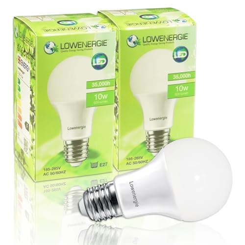 Image of LOWENERGIE LED Light Bulbs 10W Edison Screw E27 Day White 6000K A60 GLS Lamps – Pack of 2 Energy-Saving Everyday Lighting [Energy Class F]