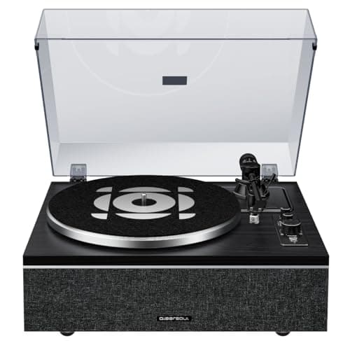 Image of ONE-S Vinyl Record Player with Bluetooth Input/Output, All-in-One Vintage Turntable Built in Speakers, Phono Preamp & DSP, AT-3600L Cartridge, 33/45 RPM (Black)