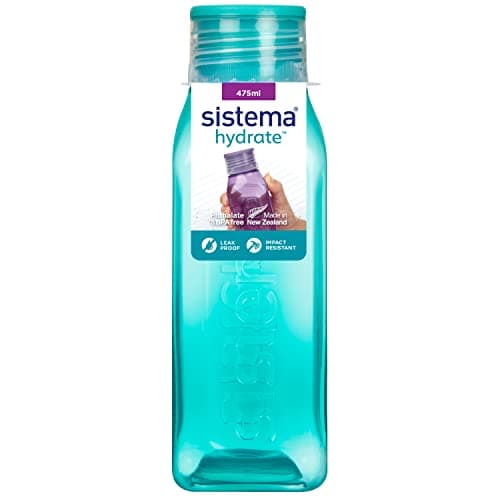 Image of Sistema Square Water Bottle | 475 ml | Leakproof Kids Water Bottle | BPA-Free | Assorted Colours (Not Selectable) | 1 Count