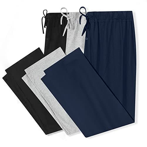 Image of U2SKIIN 3 Pack Mens Pajama Pants Soft, Lightweight Lounge Pant with Pockets Sleep Pj Bottoms for Men (Black+Navy+Light Grey Mel., L)