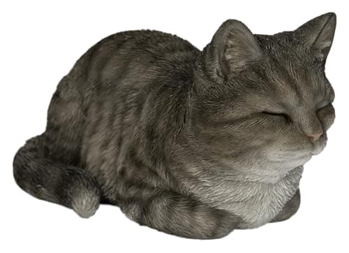 Image of Vivid Arts Dreaming Cat Grey Tabby Ornament – Peaceful Sleeping Cat Figure | Indoor & Outdoor Home & Garden Décor