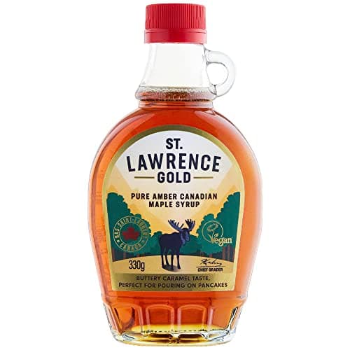Image of St Lawrence Gold Maple Syrup 250ml - 330g Grade A, 100% Pure Canadian Amber Maple Syrup for Pancakes, Waffles, Coffee and Cocktails - Buttery, Caramel Taste - Gluten Free, Vegan