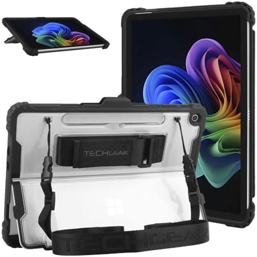 Image of TECHGEAR DuraTUFF Case for Microsoft Surface Pro 12 (2025, 12") – Rugged Heavy Duty Shockproof Cover | Signature Keyboard Compatible | Stand, Hand & Shoulder Strap, Pen Access